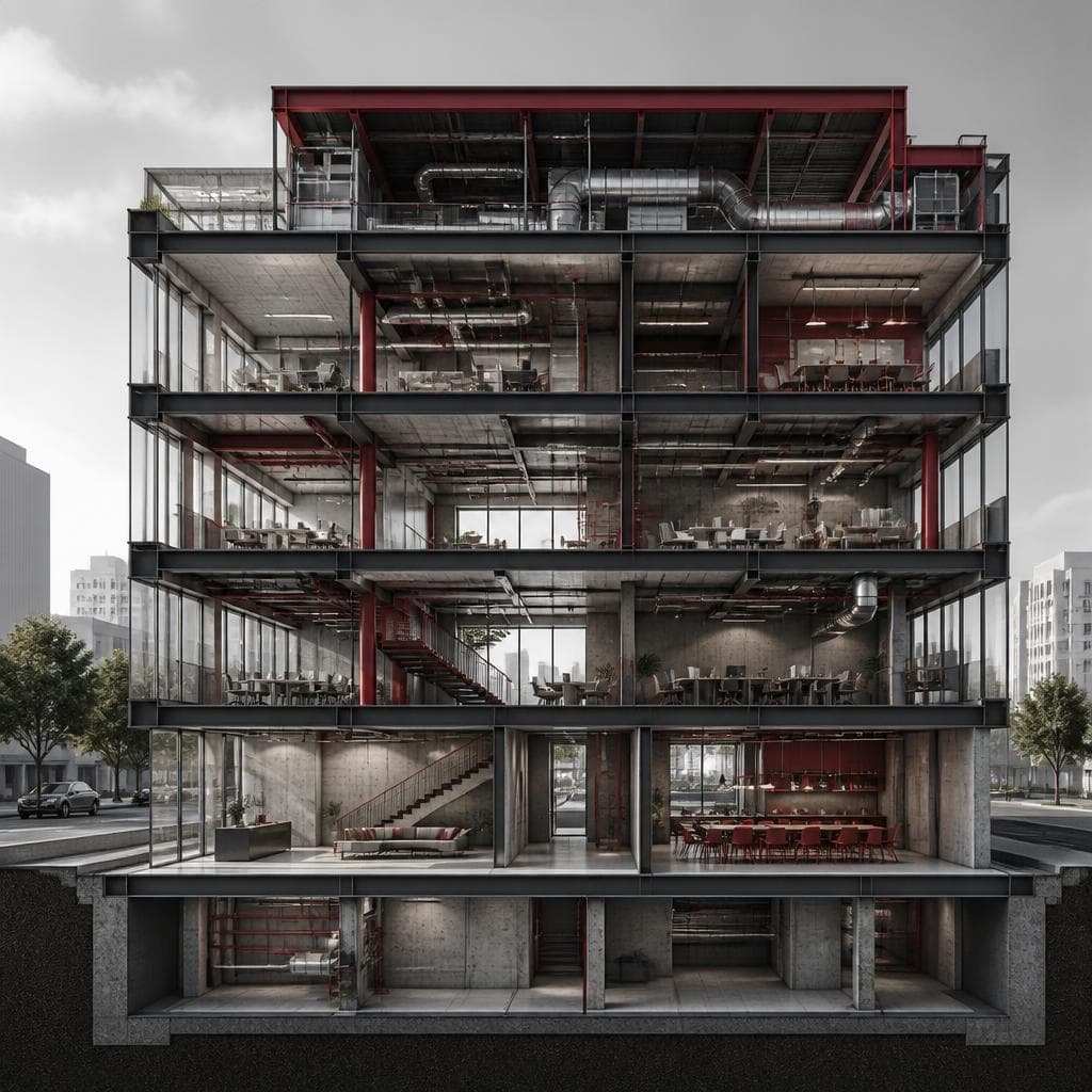 Coupe axonométrique d'un immeuble modélisé en BIM